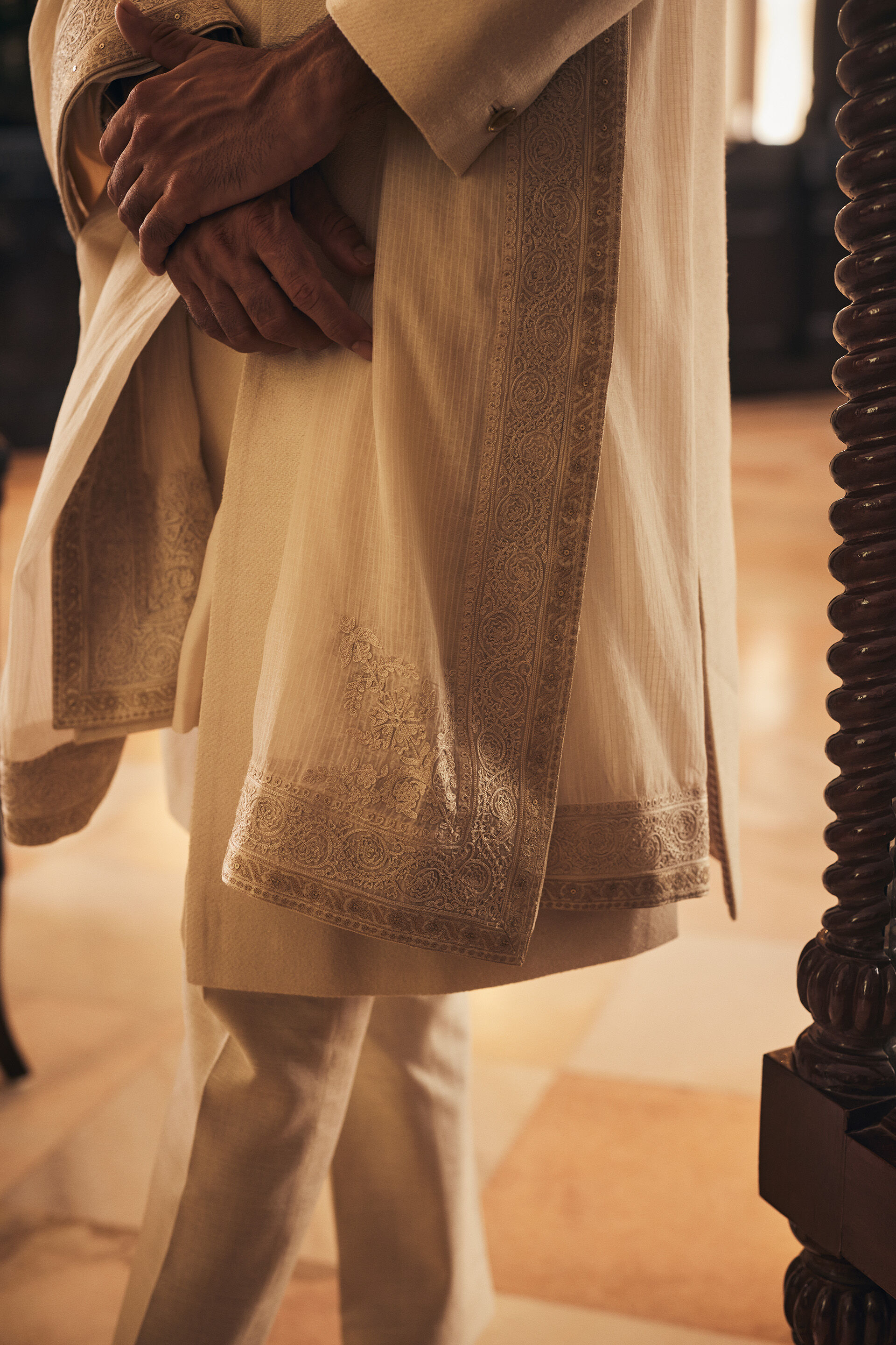 Shravas Silk Sherwani - Natural, Natural, image 5